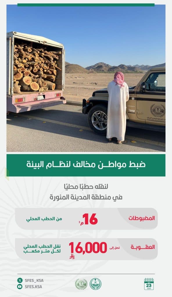 القبض على 14 شخصًا لمخالفتهم الأنظمة البيئية في مناطق “المدينة المنورة والرياض وتبوك”