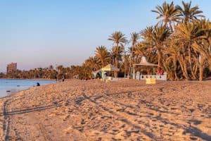 شاطئ الدقم السياحي.. واجهة بحرية تجمع بين التلال والشعب المرجانية