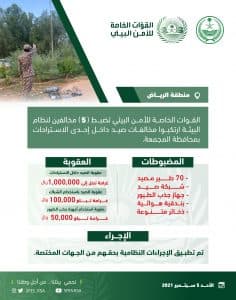 الأمن البيئي يضبط مخالفين لنظام البيئة لقيامهم بالصيد المخالف