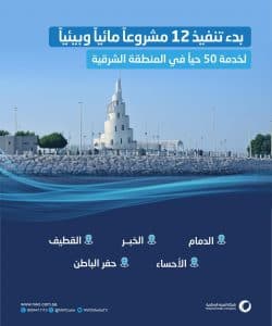 “المياه الوطنية” تبدأ في تنفيذ 12 مشروعًا مائيًا وبيئيًا بقيمة 1.5 مليار ريال بالمنطقة الشرقية