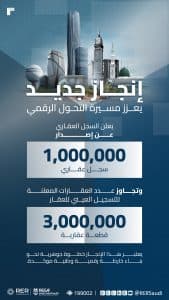 “السجل العقاري”: إصدار مليون سجل عقاري وأكثر من 3 ملايين عقار معلن للتسجيل
