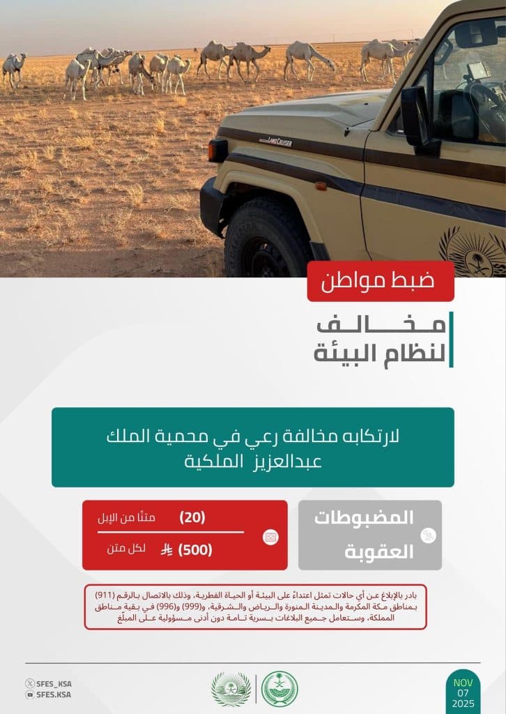 القبض على 3 أشخاص لمخالفتهم الأنظمة البيئية بعدد من مناطق المملكة