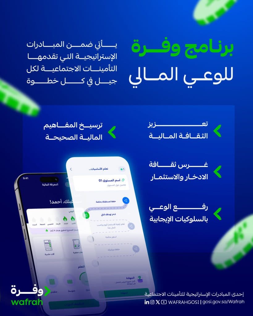 يتضمن مواد تعليمية وأدوات مساعدة لاتخاذ قرارات أكثر وعيًا.. “التأمينات الاجتماعية” تطلق برنامج “وفرة” لتعزيز الثقافة المالية في المجتمع