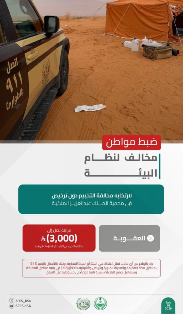 القبض على 3 أشخاص مخالفين للأنظمة البيئية بعدد من مناطق المملكة