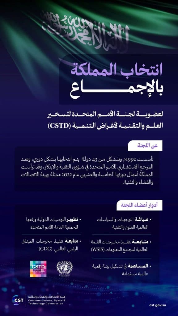 انتخاب المملكة بالإجماع لعضوية لجنة الأمم المتحدة لتسخير العلم والتقنية لأغراض التنمية (CSTD)