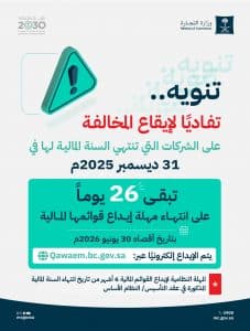 قبل نهاية 30 يونيو 2026 تفاديًا للغرامات.. “التجارة” تدعو الشركات المنتهية سنتها المالية بنهاية 2025م لإيداع قوائمها المالية