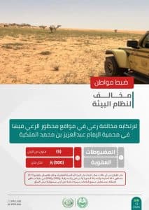 القبض على شخصين لمخالفتهما الأنظمة البيئية في محمية الإمام عبدالعزيز بن محمد الملكية والمنطقة الشرقية