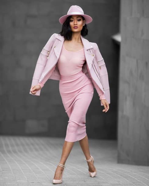 yo31rl-l-610×610-skirt-al-pink+outfit-pink-pink+skirt-pencil+skirt–pink-jacket-pink+jacket-leather+jacket-hat-pink+hat-pointed+toe+pumps-pumps-pink+pumps-midi+skirt-midi-bodycon-cute-cute+skir