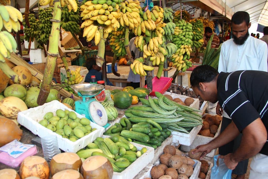 Illustration of fresh fruits and Vegetable, fish Market in Maldives