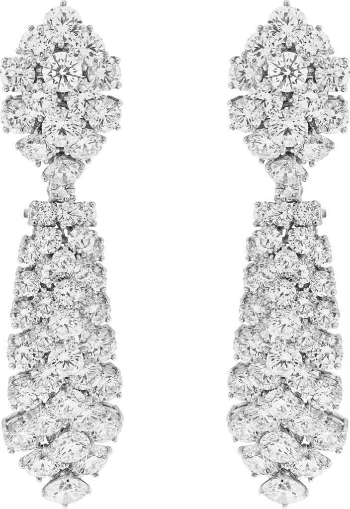 À Cheval earrings with detachable pendants. Platinum, white gold, diamonds.