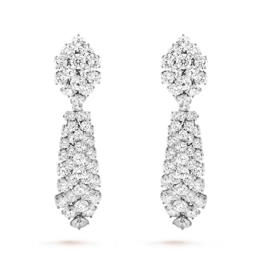 À Cheval earrings with detachable pendants. Platinum, white gold, diamonds.