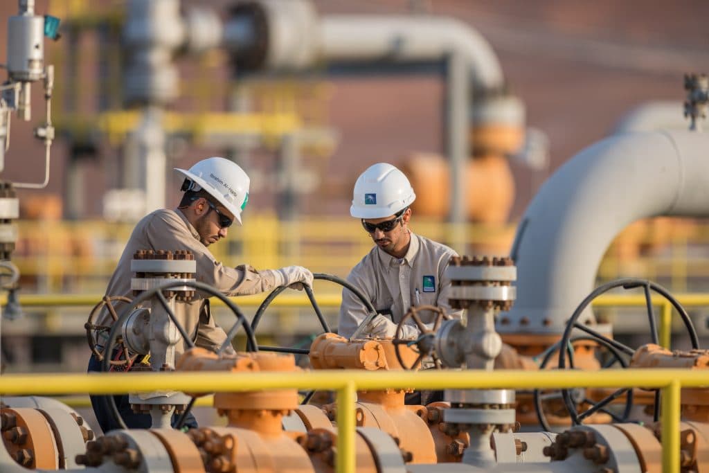 Operators at a Saudi Aramco Facility