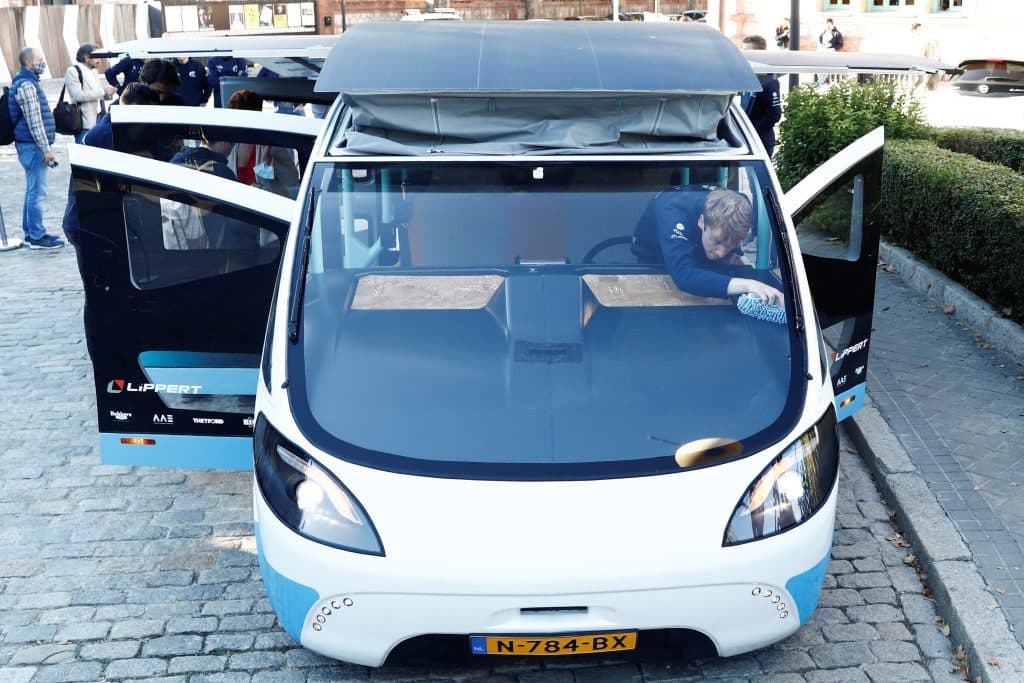 A student from Eindhoven’s Technical University cleans Stella Vita vehicle in Spain
