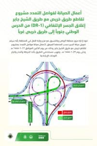 مرور الرياض: تحويل حركة السير بتقاطع طريق خريص مع الشيخ جابر الاثنين المقبل