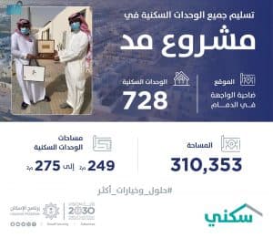 “سكني”: تسليم وحدات “مشروع مد” السكنية بالدمام بنسبة 100%
