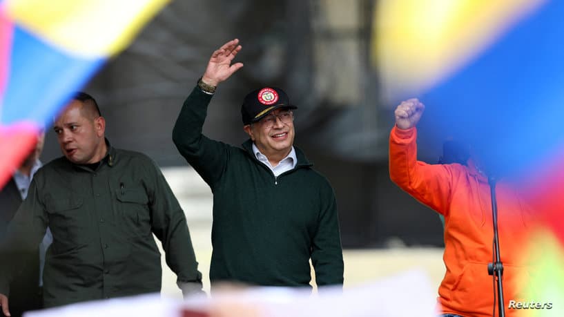 Supporters of Colombia’s President Petro march in support of reforms proposed by his government, in Bogota