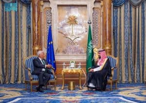 سمو ولي العهد يلتقي رئيس المجلس الأوروبي